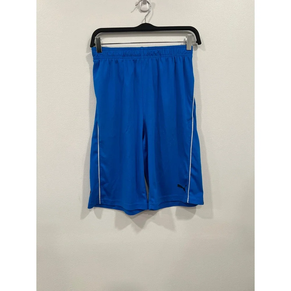 Puma Athletic Shorts Kids XL Blue Good Contrast Trim Soccer Gym Activewear